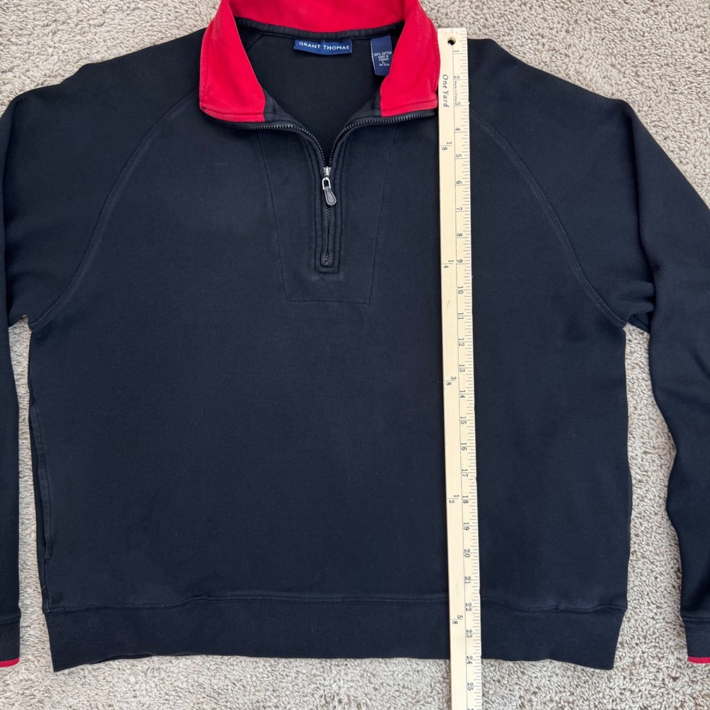Grant Thomas Pullover Mens L 1/4 Zip Black and Red Cotton Sweatshirt Top Read - Picture 6 of 11